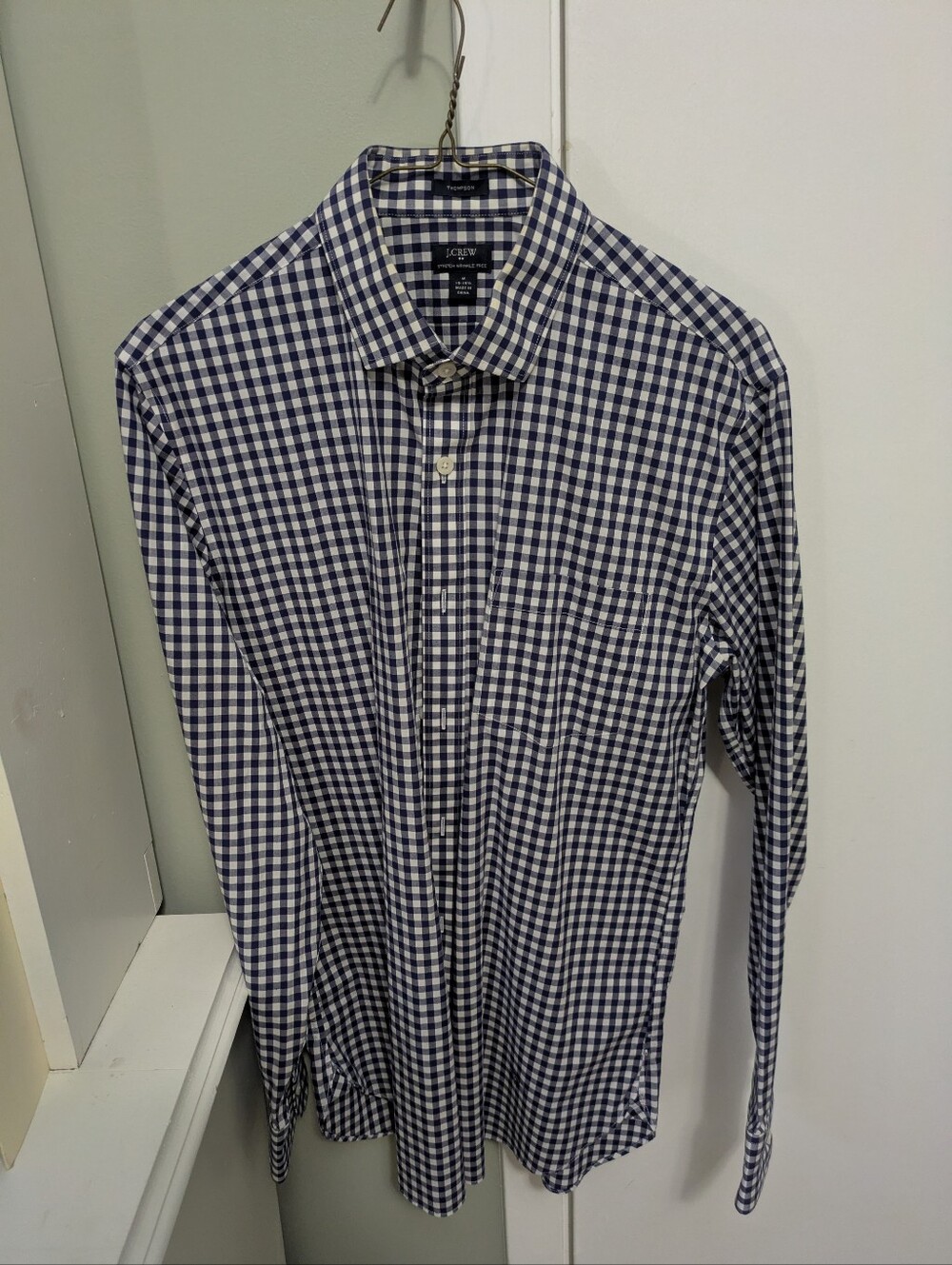 J. Crew Factory Men's Navy and White Gingham Dress Shirt